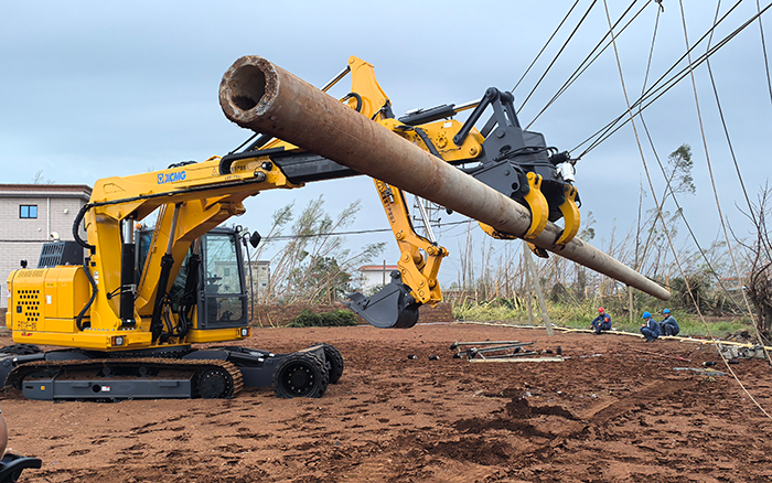 “摩羯”来袭，，，，，，，，pp电子开挖立杆一体机跑赢时间助力抗灾复电抢修